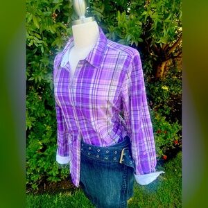 Christopher & Banks Purple Plaid Button Down Shirt